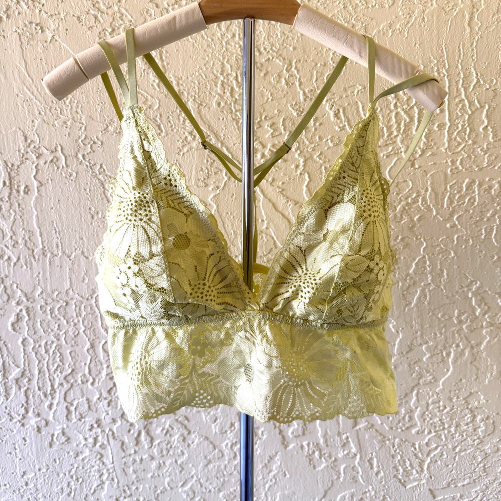 Aerie Yellow Lace Bralette Size Large Soft Floral Stretch Lingerie‎